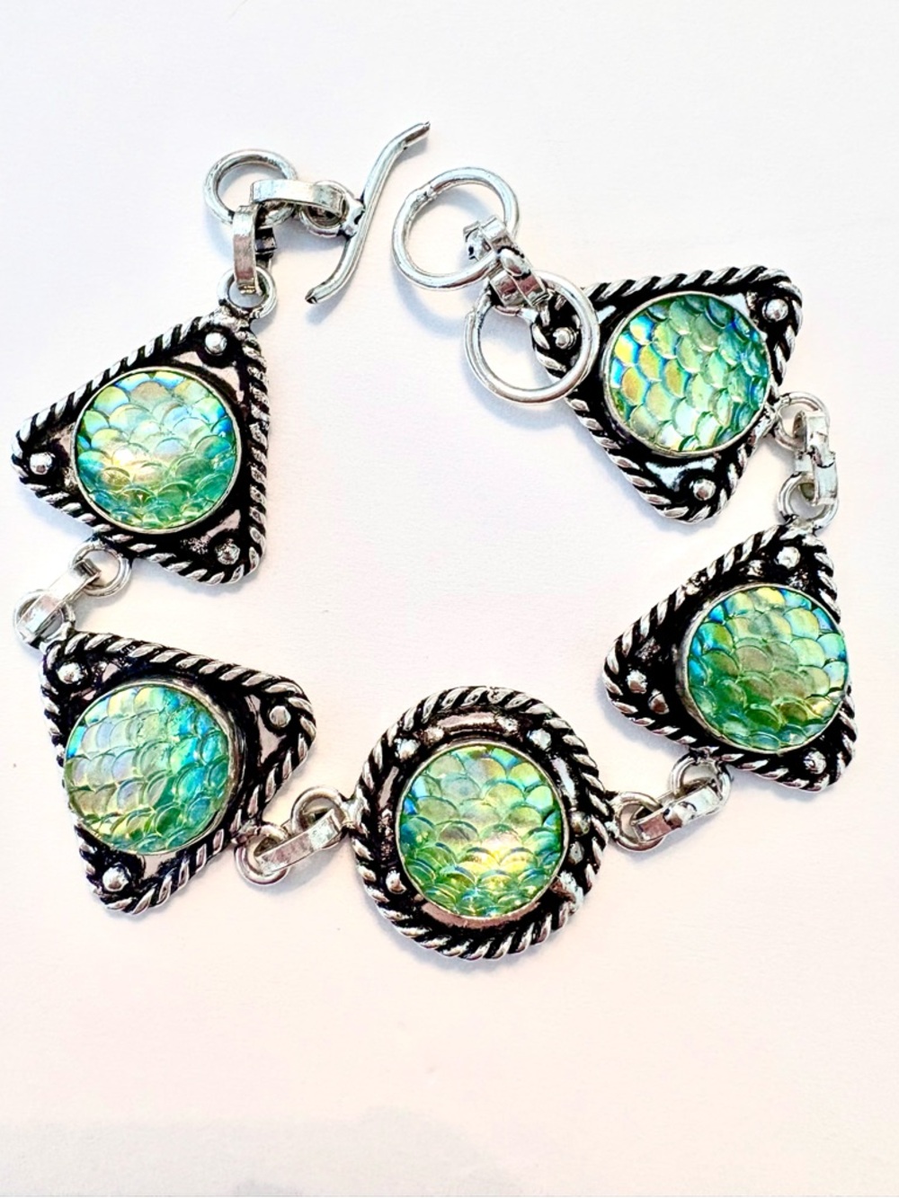 Beautiful, Rainbow Fish Titanium, 925 marked toggle bracelet size 7-8